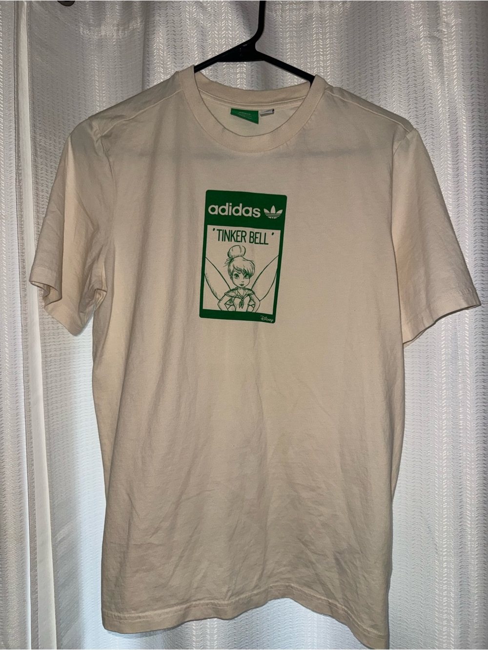 Adidas Tinkerbell T Shirt Cream Green Top Kids Size 13/14 Large Disney